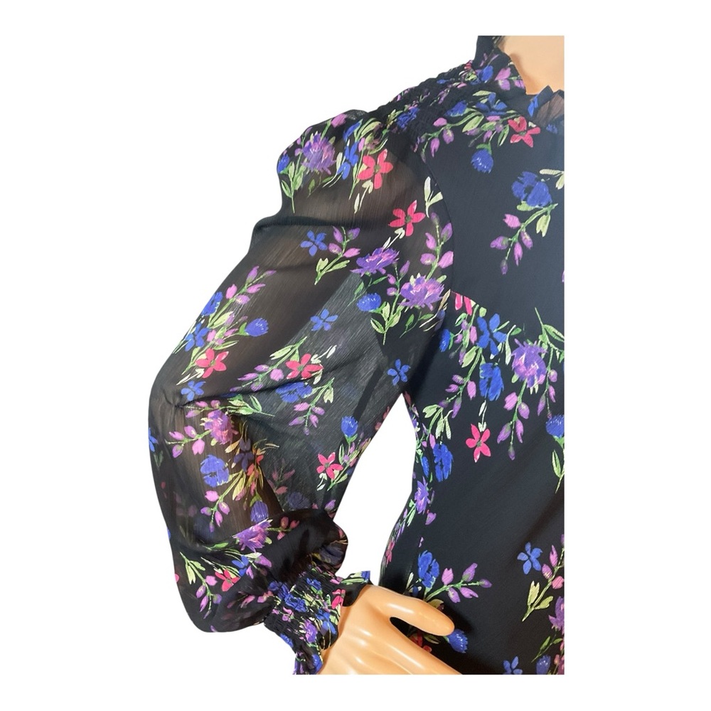 Calvin Klein Women’s Multicolor Floral Chiffon Maxi Long Sleeves Dress Size 10 - Picture 4 of 14